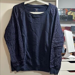Navy Lace Sleeve Sweatshirt